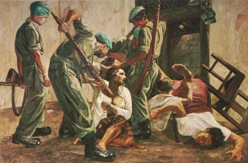 Praktek Tentara Pendudukan Asing karya Dullah - Pelukis Terkenal Indonesia