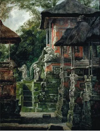 Sebuah Sudut Pura Di Desa Blah Batu Bali karya Dullah - Pelukis Terkenal Indonesia