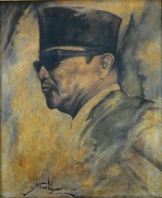 Sukarno dengan jas gelap dan kacamata hitam (1960) karya Basuki Abdullah