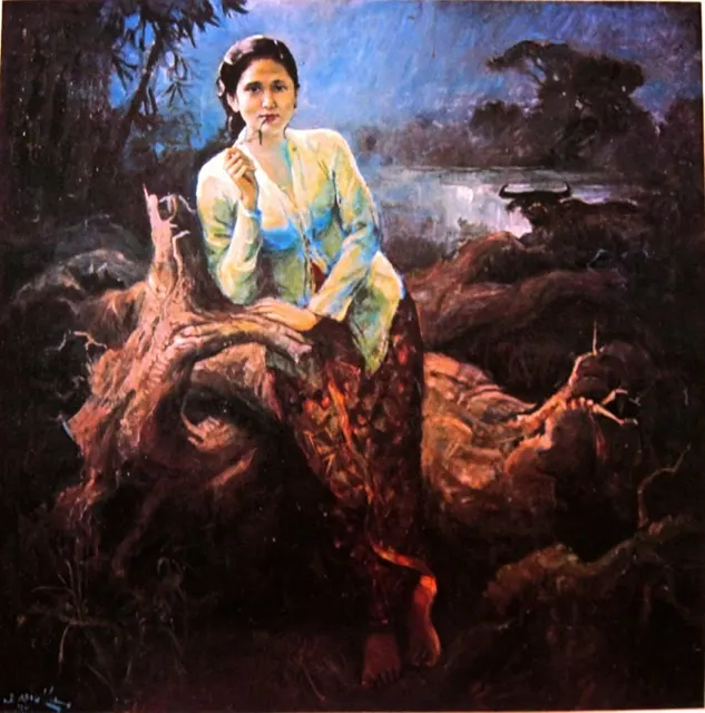 Lukisan Gadis di Bawah Sinar Bulan Purnama