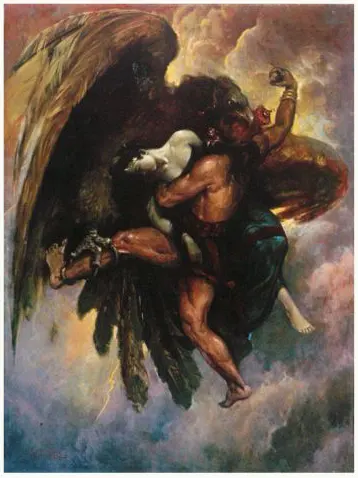 Lukisan Perkelahian Djatayu dan Rahwana Memperubutkan Sinta