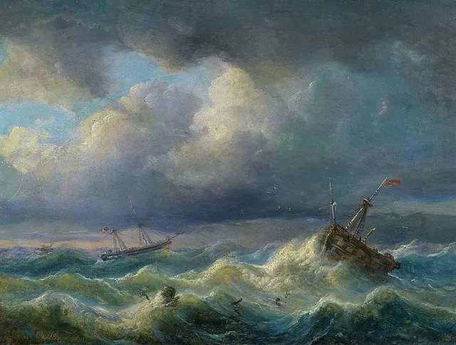 Lukisan Sailor in rough sea (1840)