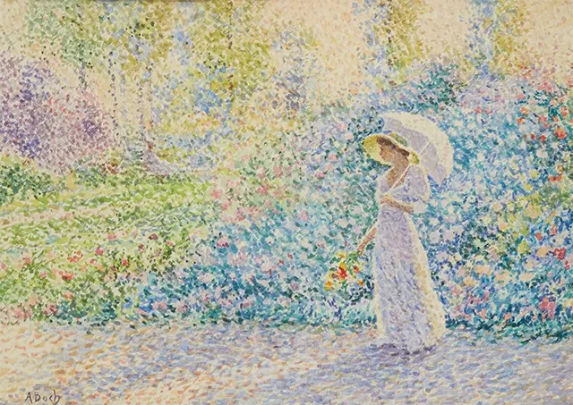 pointilis Woman with a parasol by Anna Boch
